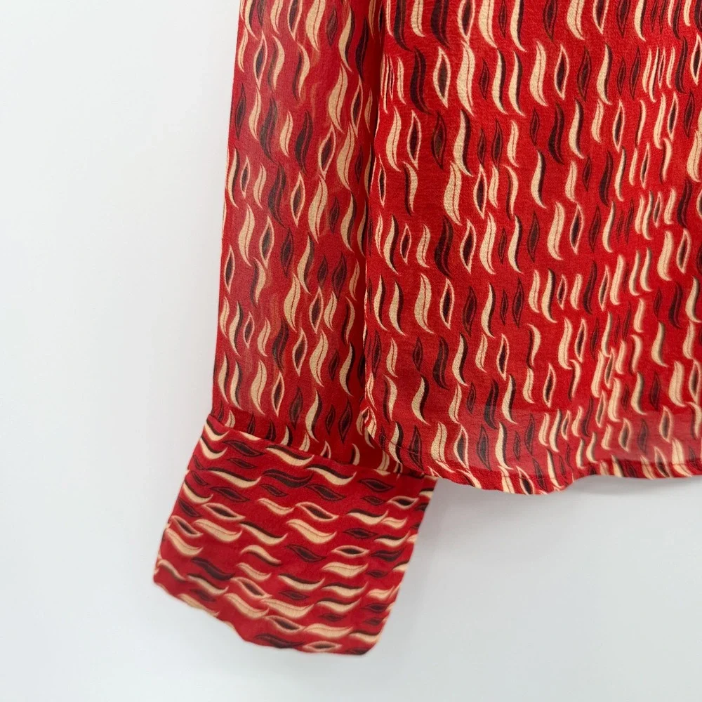 Vintage Y2K The Limited 100% Silk‎ Sheer Button Down Top in Red Flame Size L